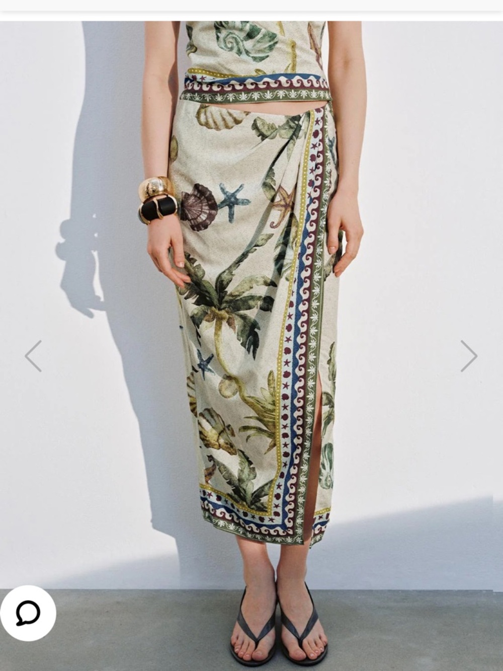 Womens Palm Print Wrap Maxi Skirt - Cream Green